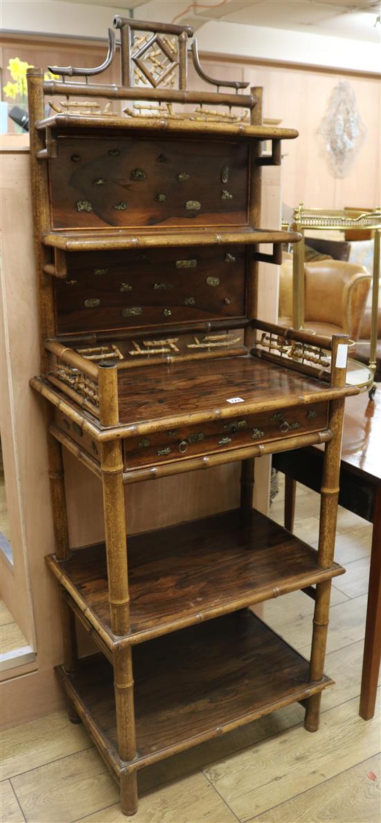 A Victorian faux bamboo and rosewood whatnot, W.62cm